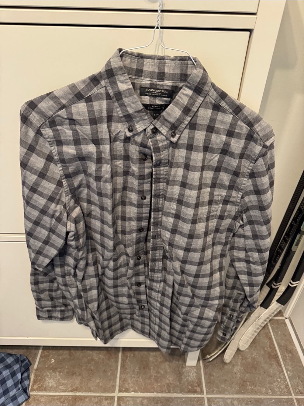Banana Republic Gray and Charcoal Plaid Button-Up Shirt